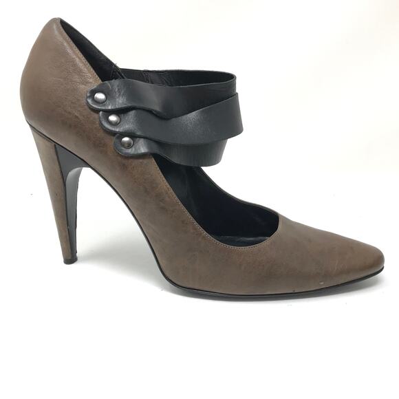 7 For All Mankind Women's Size 10 Mary Jane Pumps Leather Pointed Toe Brown Blk - Picture 2 of 8